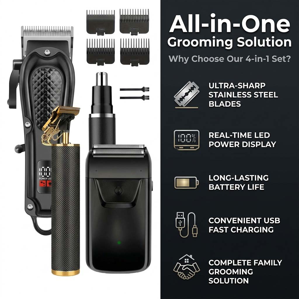 4 in 1 Men's Hair Clipper Set, - đánh giá và giá Beard Trimmer Cordless
